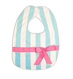 Caught Ya Lookin' Reversible Baby Bib, Blue and White Stripe with Hot Pink Ribbon by Caught Ya Looki
