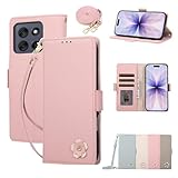 Rosbtib 用の Motorola Moto G66j 5G ケース 手帳型 ショルダー さくら スマホケース Moto G66y 5G ケース 手帳型 オシャレ 財布型 カード収納 携帯ケース モトローラg66j ケースカバー ストラップ付き スタンド機能 耐久性 軽量 Moto G66y 手帳型ケース 可愛い 人気 女性 上品 桜の花 贈り物（ピンク）