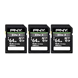 PNY 64GB Elite-X Class 10 U3 V30 SDXC フラッシュメモリカード - 100MB/秒、クラス10、U3、V30、4K UHD、フルHD、UHS-I、フルサイズ(3個パック)
