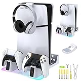 充電ステーション付きPS5ウォールマウントキット、PS5/PS5スリムディスク&デジタルバージョンに対応。マルチモードRGBライトとヘッドフォンハンガー付きのPlaystation 5アクセサリー用デュアルコントローラー充電器。