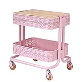 キッチン収納 キッチンワゴン アラベスク 天板＆キャスター付き サイドテーブル スチールラック ベビーワゴン カラー3色… (ピンク2段)