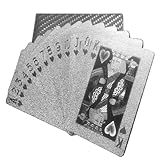 [キャット ハンド] トランプ プラスチック ゴージャス カードゲーム カード 両面 折れにくい 防水 マジック 専用箱 ケース 金 黒 (白銀/シルバー)