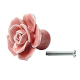 Merssavo 2PCSピンクセラミックヴィンテージ花ローズドアノブハンドル引き出しキッチン+スクリュー