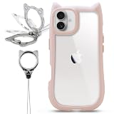 ZENIX DESIGN TECH iPhone16 用 ケース リング ストラップ付き 猫耳 TPU スタンド 耐衝撃 猫 ねこみみ ZX-necomimi (クリアピンク)