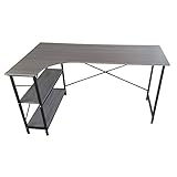 UNE BONNE(ウネボネ) L字デスク PCデスク 学習机 作業机 木製 北欧風 収納 幅140cm 左棚_グレーオーク