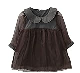 Plus Nao(プラスナオ) ワンピース 長袖 丸首 丸襟 フレアスカート シフォン 子供 キッズ ジュニア 女の子 女児 80cm 90cm 100cm 110cm 120cm ブラウン 120c