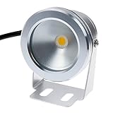 Lemonbest® 10w 12v Silver LED Underwater Flood Light, IP68 Waterproof Landscape Fountain Lamp, Warm 