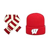 NCAA Wisconsin Badgers Striped Rugby Scarf and Heavyビーニー帽子2パックバンドル