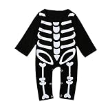 Famukaベビーボーイズガールズ　ハロウィンスカルデザイン髑髏柄中性風　格好いいロンパース長袖カバーオール (3-6M)