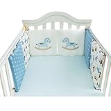 Pinji ミニベビーベッド ガード ベッドバンパー 半周タイプ 出産お祝い かわいい ベッドガードパット 5点セット (水色)