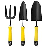 Spreey 庭造り手工具 3点セット ハンドスコップ2点+熊手 ガーデニング スコップ 土木農具 園芸用具 軽量＆小型 ブラック＆イエロー