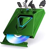 外付けCD DVDドライブ USB 3.0＋Type-C対応、ポータブルCD/DVDプレーヤー、再生・読み込み・書き込み対応、MacおよびWindows 7〜11対応（green）