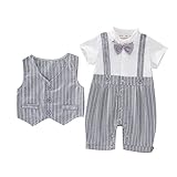 Zhhlinyuan 良質 赤ちゃん Boy Gentleman Suit Jumpsuit Two pieces Newborn Stripe Romper Sets
