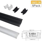 (U01-Black(5x1M-Pack)) - LED Aluminium Profile with Clear Cover, Lightingwill 5 Pack 3.3Ft/1M U Shap