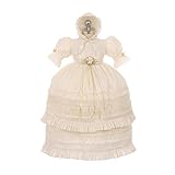 Rainkidsベビー女の子用フリル付きアイボリーシャンタントリム3 pc Bonnet洗礼ガウン6 – 12 M