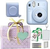 インスタントカメラ チェキ instax mini 12 ラッピングバニティBOXセット ケース＆フィルム＆ハメパチ＆アルバム＆デコペン (バニティBOX パープル, パステルブルー)