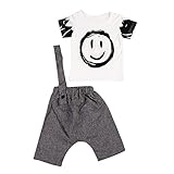 Domybest 子供服 　ベビー服　男の子　Tシャツ セットアップ　上下セット　半袖ｔシャツ+カプリパンツ 2点セット　1-6歳　かっこいい　笑顔プリントｔシャツ　キッズ　赤ちゃん　春　夏　ルームウ