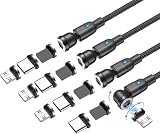 マグネット-充電ケーブル 5ピン 3A急速充電+データ通信 2M+2M+2M+2M Type-C-充電ケーブル 充電コード セット 540度回転 磁石 Type-C 片手操作 ブルーシルバ