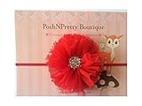 2.5 Chiffon Frayed Ballerina Flower baby PoshNPretty headband - Red by PoshNPretty