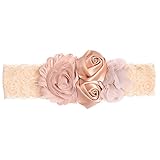 LUERME ベビー　ヘアバンド　ローズ　レース　柔らかい　可愛い　写真撮影　プレゼント (カーキ)