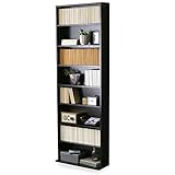 本棚 薄型 大容量収納 可動棚 転倒防止金具付き 木製 コミック収納 CDラック ハイタイプ 高さ180cm 幅60cm 奥行き22cm ウォルナット