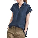 [1/2plus] [ニブンノイチプラス] シャツ ブラウス ビジネス スキッパ― フレンチ スリーブ 襟 付き レディース (XXL, 紺)