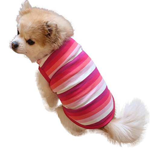 ペット服 ドッグウェア 犬の服 猫の服 コットン ストライプ ベスト 子犬 シャツ 洋服 オシャレ お出掛け 通気 (S, ピンク)