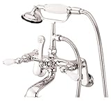 Kingston Brass CC56T1 Vintage Leg Tub Filler with Hand Shower, H&C Porcelain Lever Handle, Polished 
