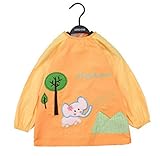 【SEBLES】 ベビー キッズ ぞう エレファント キュート スモック エプロン 防水 幼稚園 0歳 ～ 4歳 全6色 サイズ S M L XL クロスセット (オレンジ,XL)