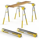 NODIBRO 2台ソーホース 折りたたみ 1200kgの耐荷重 高さ調節6段階可能 作業台 木工作業台 完成品 テーブル ソーホースセット 折りたたみ DIY 木材 のこぎり台 高さ72.6～90cm 裁断 切断 簡易作業台 滑り止め 作業机 ワークテーブル 2台1組 イエロー