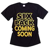 [EVERSOUL] Tシャツ 半袖 おもしろTシャツ SIX PACK COMING SOON ダイエット トレーニング 腹筋 ブラック Mサイズ