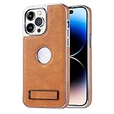 iPhone 14pro レザーケース 薄くて柔軟なソフトグリップ高级感 スタンド 耐衝撃ケ-ス 6.7インチ (brown)