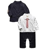 ZOEREA(ゾエレア)　ベビーフォーマル ネクタイ付き 長袖 子供ロンパース 2点セット 95%コット 95 ボーイズ服
