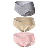 レースマタニティ下着 ローライズ , KUCIレディースコットンブリーフ、妊娠中のパンツ (XXL, Grey+Nude+Pink/3Pack)