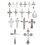 [じおん] クロスチャーム 十字架 シルバー カン付き ペンダントトップ ネックレストップ アクセサリーパーツ アクセサリートップ ハンドメイド MIX アソート 45gセット 18個セット