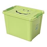 スマイルボックス Lサイズ(グリーン) ふた付き収納 子供部屋 スタッキング可能 整理整頓 持ち手つき 持ち運び便利 カラフル かわいい 絵本収納 おもちゃを片づけ