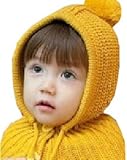ニット帽 ベビー 赤ちゃん キッズ 用 ケープ　ボンボン付き (黄)