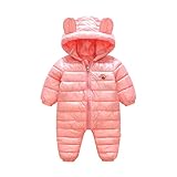 ベビー ダウン ロンパース 子供服 着ぬいぐるみ カバーオール 可愛い耳付 フード付き 前開き 長袖 キッズ 防寒着 新生児 女の子 赤ちゃん ジャンプスーツ アウター 幼児 出産祝い ピンク 110