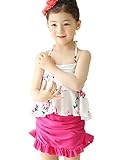 【Peach Kids】子供水着 花柄 白 ピンク セクシー水着 セパレート ２ピース 女の子 スカート フリル ガールズ 子供用 海水浴 プール (100, ホワイト)