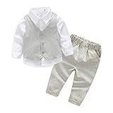 Linyuan ファッション Kids Baby Boys Handsome Gentlemen Long Sleeve Shirt Vest Pants Set セット 3PCS