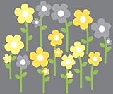 Yellow and Gray Flower Decals for Baby Nursery, 12 Flowers by Nursery Decals and More