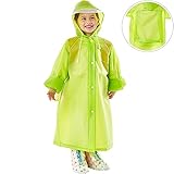 子供用レインコート　 レインウェア　リュック対応　半透明　携帯ポーチ付き (L, グリーン)