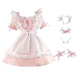 [BETEAM] メイド 服 コスプレ ショート丈 ピンク 豪華 8点 セット かわいい メイド エプロン メイドコスチューム ロング 仮装 コンカフェ パーティー 大人 男女兼用 S