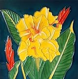 イエローCanna Lily装飾セラミック壁アートタイル4 x 4