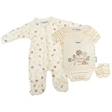 赤ちゃん・ベビー用 牧場のお友達 長袖ロンパース・半袖ロンパース・ビブ・ミトン ベビーギフト4点セット (新生児) (クリーム)
