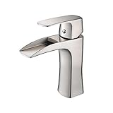 Wovier Brushed Nickel Waterfall Bathroom Sink Faucet,Single Handle Single Hole Vessel Lavatory Fauce