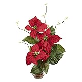 Nearly Natural 1263 Poinsettia with Fluted Vase Silk Flower Arrangement, Red [並行輸入品]