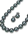 黒真珠ネックレスピアスセットピーコック系カラー黒蝶貝パール100ミリアップ45センチサイズ日本製ギフトラッピング済み 