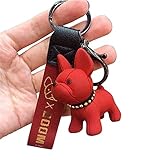 [yarui] キーホルダー 犬 フレンチブルドッグ チャーム レディース メンズ 鍵 家 車 バッグチャーム キーチェーン キーリング ベルト付 可愛い飾り プレゼント (レッド)