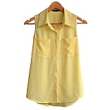 [Formanism] ノースリーブ シフォン カラー スリム レディース シャツ (イエロー M)